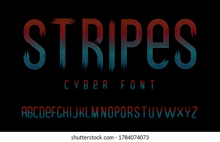 Futuristic cyber font consisting of parallel lines with a transparent gradient at the edges