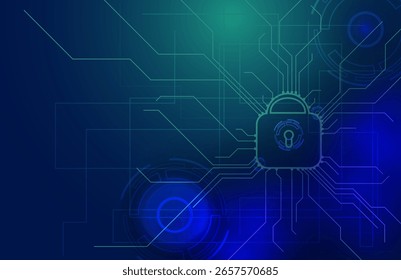 Futuristic Cyber Lock System with Circuit Board Background – Digital Security Concept Illustration