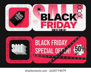Futuristic Cyber Monday , Black Friday Sale Banners  Gradient and Bold Typography Design for Marketing Promotions Sticker Design 