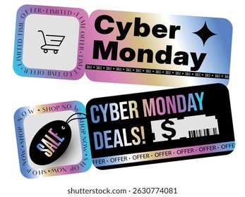Futuristic Cyber Monday , Black Friday Sale Banners  Gradient and Bold Typography Design for Marketing Promotions Sticker Design 