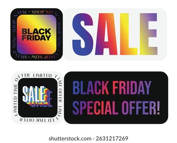 Futuristic Cyber Monday , Black Friday Sale Banners  Gradient and Bold Typography Design for Marketing Promotions Sticker Design 