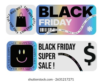 Futuristic Cyber Monday , Black Friday Sale Banners  Gradient and Bold Typography Design for Marketing Promotions Sticker Design 