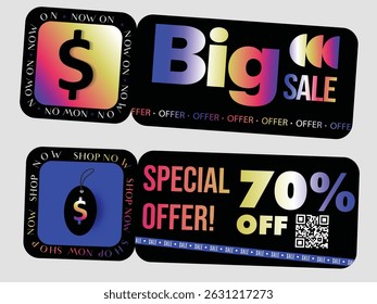 Futuristic Cyber Monday , Black Friday Sale Banners  Gradient and Bold Typography Design for Marketing Promotions Sticker Design 