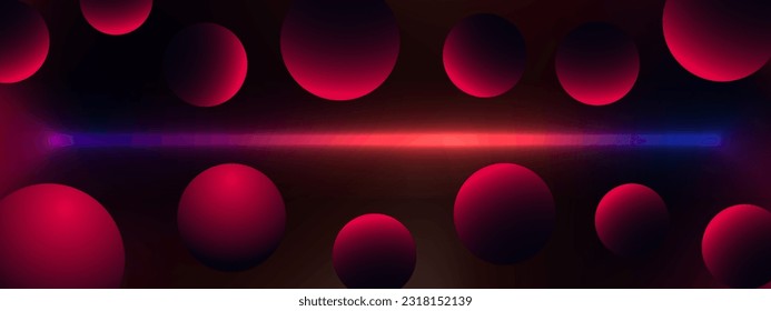 Futuristic cyber red and blue glowing neon bars with 3d spheres and dimensional warp effect posters. Cyber neon abstract backgrounds. Editable Vector Illustration. EPS 10.