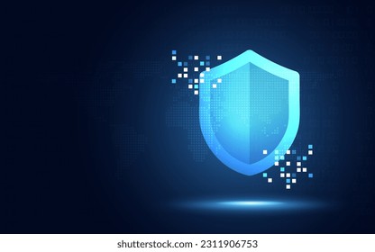 Futuristic cyber security shield guard blue abstract digital glowing background. Hacking technology computer network protection concept. Cybersecurity system tech sign symbol. Vector illustration