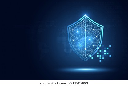 Futuristische Cyber-Schutzschild bewachen blauen abstrakten digitalen leuchtenden Hintergrund. Hacking Technology Computer Network Protection Konzept. Symbol für Computersicherheitssystem Vektorgrafik