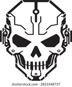 Футуристический логотип киберчерепа - Techno Cyborg Skull с линиями цепи