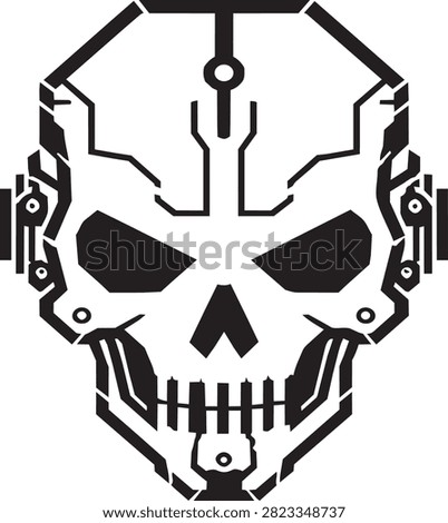 Futuristic Cyber Skull Logo - Techno Cyborg Skull with Circuit Lines
