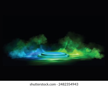 Futuristic cyber stage with 3d neon podium glowing for Product display presentation in pastel colors background.