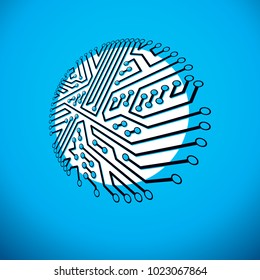 Futuristic cybernetic round scheme, vector motherboard illustration. Digital element, circuit board.