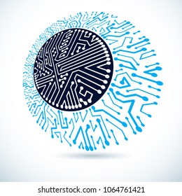 Futuristic cybernetic round scheme, vector motherboard illustration. Digital element, circuit board.
