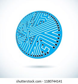 Futuristic cybernetic round scheme, vector motherboard illustration. Digital element, circuit board.