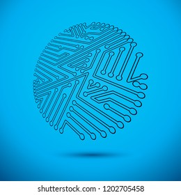 Futuristic cybernetic round scheme, vector motherboard illustration. Digital element, circuit board.