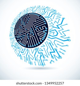 Futuristic cybernetic round scheme, vector motherboard illustration. Digital element, circuit board.