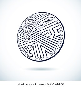 Futuristic cybernetic round scheme, vector motherboard illustration. Digital element, circuit board.
