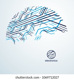 Futuristic cybernetic scheme, vector motherboard illustration. Digital element, circuit board. Technology innovation abstract background
