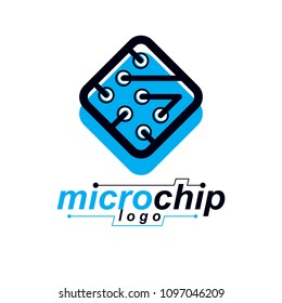 Futuristic cybernetic scheme, vector motherboard. Digital element, square circuit board. Electronic microprocessor logo.