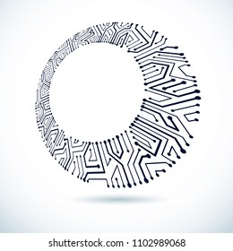 Futuristic cybernetic scheme, vector motherboard illustration. Digital element, circuit board. Technology innovation abstract background with empty copy-space.