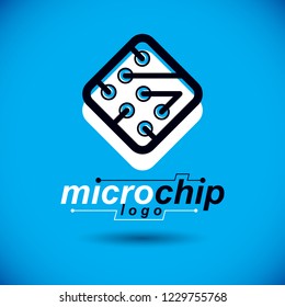 Futuristic cybernetic scheme, vector motherboard. Digital element, square circuit board. Electronic microprocessor logo.