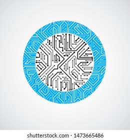 Futuristic cybernetic scheme, vector motherboard blue illustration. Circular element with circuit board texture.