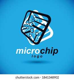 Esquema cibernético futurista, placa madre vectorial. Elemento digital, placa de circuito cuadrado. Logo del microprocesador electrónico.