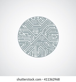 Futuristic cybernetic scheme, vector motherboard black and white illustration. Circular element with circuit board texture.