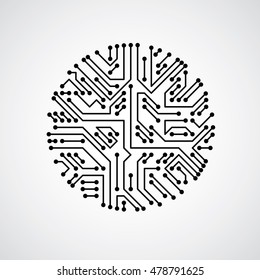 Futuristic cybernetic scheme, vector motherboard black and white illustration. Circular element with circuit board texture.