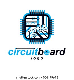 Futuristic cybernetic scheme, vector motherboard. Digital element, square circuit board. Electronic microprocessor logo.