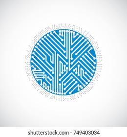 Futuristic cybernetic scheme, vector motherboard blue illustration. Circular element with circuit board texture.