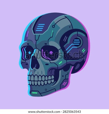 Futuristic Cybernetic Skull Illustration with Artificial Intelligence and Advanced Technology Concept