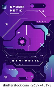 Futuristic cybernetic synthetic background with abstract geometric shapes, digital grid, and glowing elements. Technology, AI, big data, and science fiction concept.