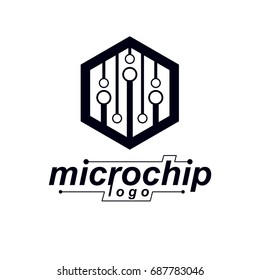 Futuristic cybernetic vector motherboard. Digital element, circuit board. Microprocessor scheme abstract logo.