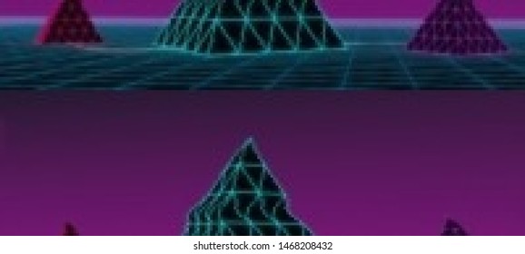 Futuristic cyberpunk background in a retro style of 80's. Colorful techno backdrop with glitch effect. Vector illustration of a distorted and pixelated surface.