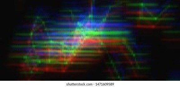 Futuristic cyberpunk background in a retro style of 80's. Colorful techno backdrop with glitch effect. Vector illustration of a distorted and pixelated surface.