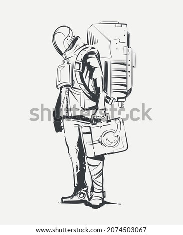 Futuristic cyberpunk courier of the future sketch hand drawn