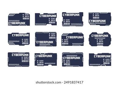 Futuristic Cyberpunk HUD Label Vector Design Template Elements Collection