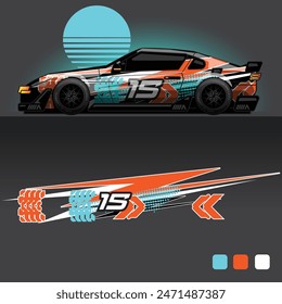 futuristic cyberpunk racing car stripe sticker decals for extreme sports, 2d illustration