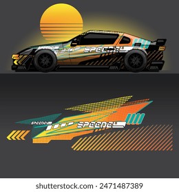 futuristic cyberpunk racing car stripe sticker decals for extreme sports, 2d illustration