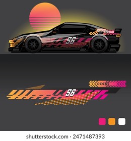 futuristic cyberpunk racing car stripe sticker decals for extreme sports, 2d illustration