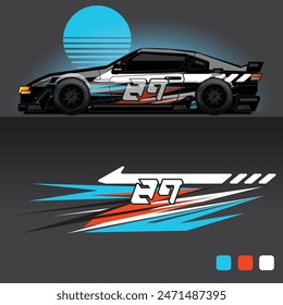 futuristic cyberpunk racing car stripe sticker decals for extreme sports, 2d illustration