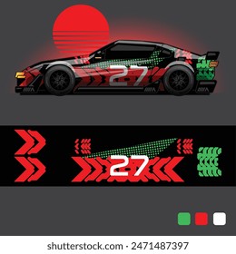 futuristic cyberpunk racing car stripe sticker decals for extreme sports, 2d illustration