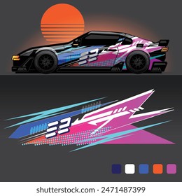 futuristic cyberpunk racing car stripe sticker decals for extreme sports, 2d illustration