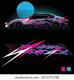 futuristic cyberpunk racing car stripe sticker decals for extreme sports, 2d illustration