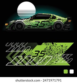 futuristic cyberpunk racing car stripe sticker decals for extreme sports, 2d illustration