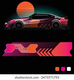 futuristic cyberpunk racing car stripe sticker decals for extreme sports, 2d illustration