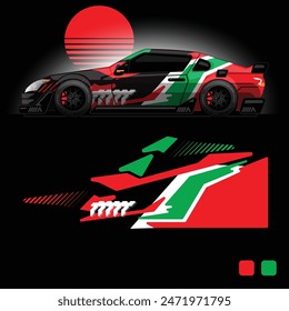 futuristic cyberpunk racing car stripe sticker decals for extreme sports, 2d illustration