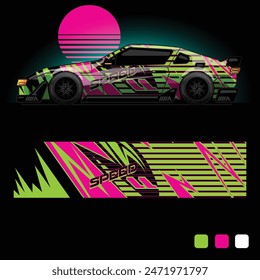 futuristic cyberpunk racing car stripe sticker decals for extreme sports, 2d illustration