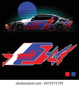 futuristic cyberpunk racing car stripe sticker decals for extreme sports, 2d illustration