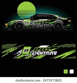 futuristic cyberpunk racing car stripe sticker decals for extreme sports, 2d illustration