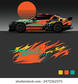 futuristic cyberpunk racing car stripe sticker decals for extreme sports, 2d illustration